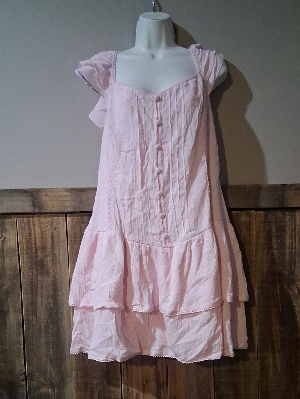 wild fable Soft Pink Ruffle-Sleeve Tiered Midi Dress